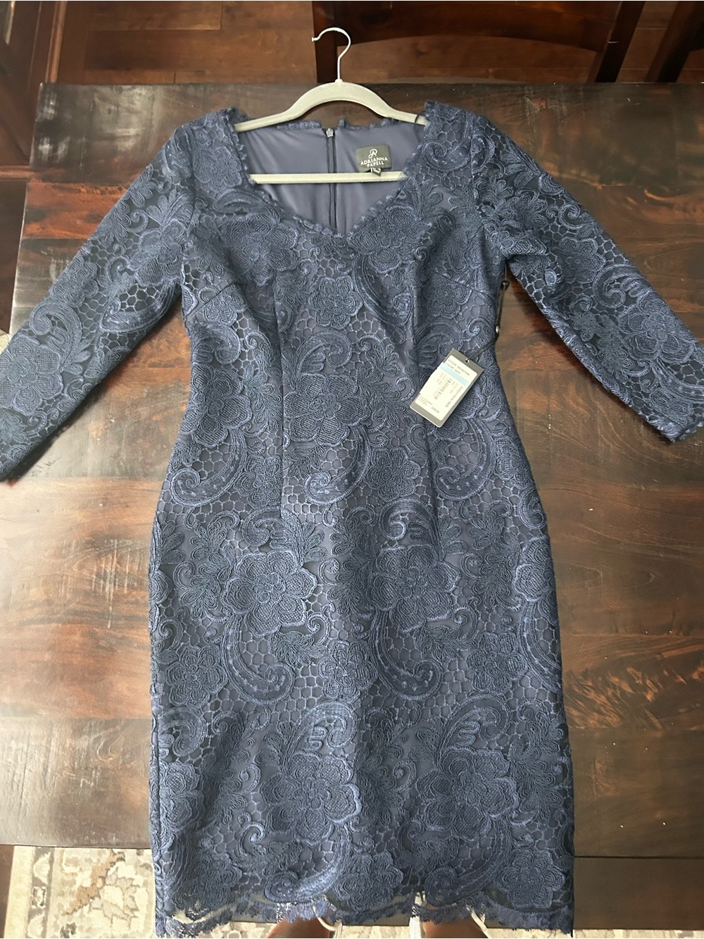 Adrianna Papell Midnight Blue Lace V-Neck Sheath Dress